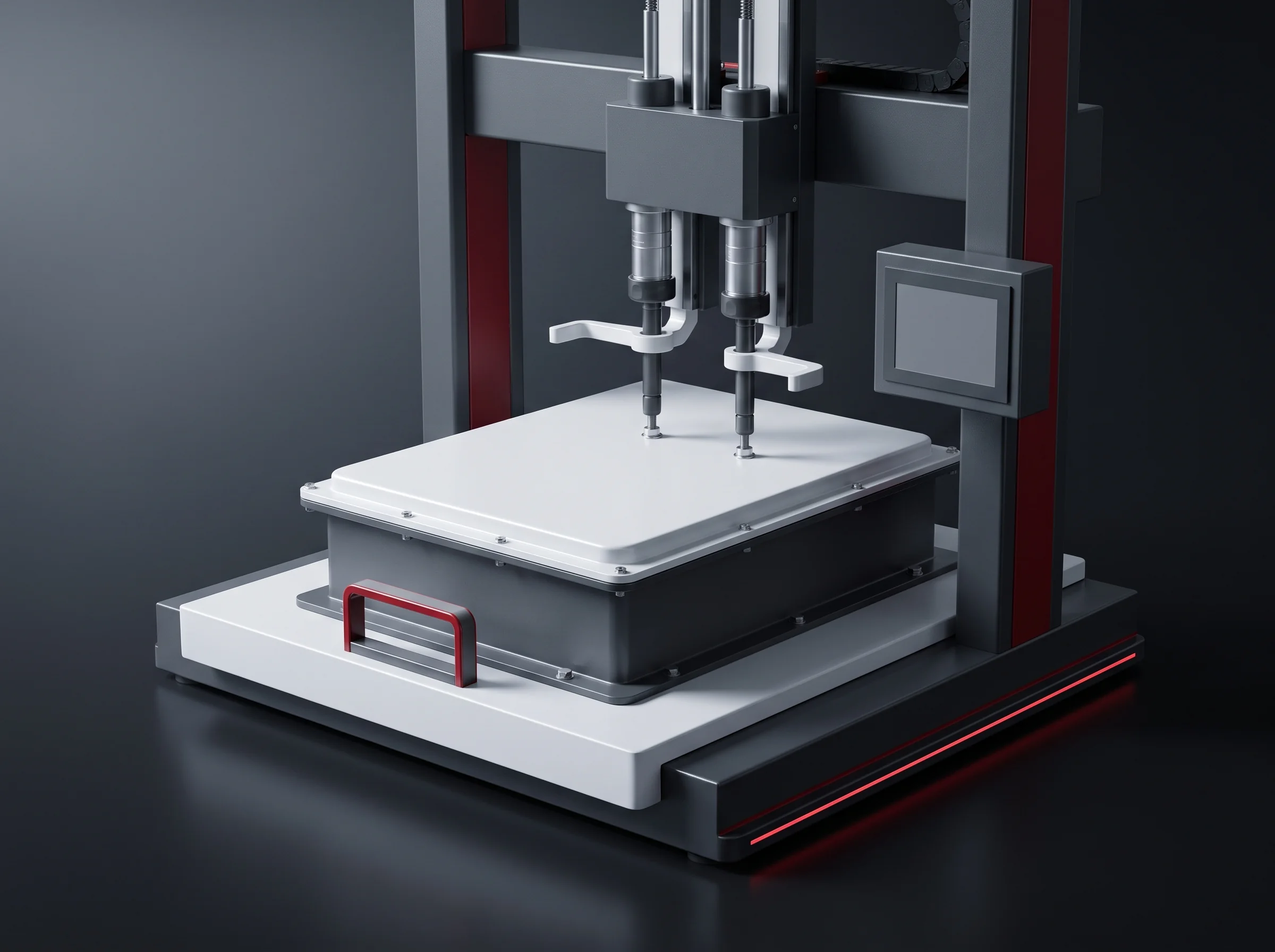 Twin-spindle servo lid tightening station at pack station 11, whose torque and angle record releases the pack to the leak gate