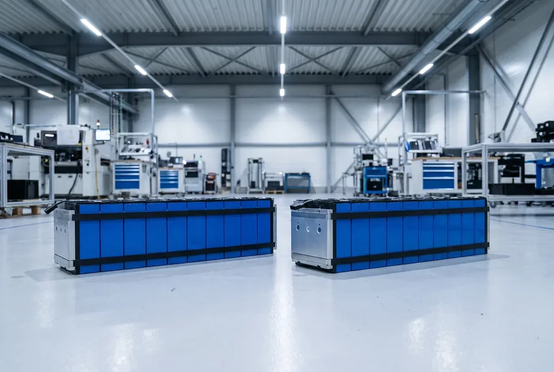 Assembled module seated in its carrier fixture on the conveying line
